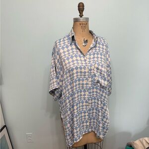 Zara Blue and White oversized Geometric Shirt